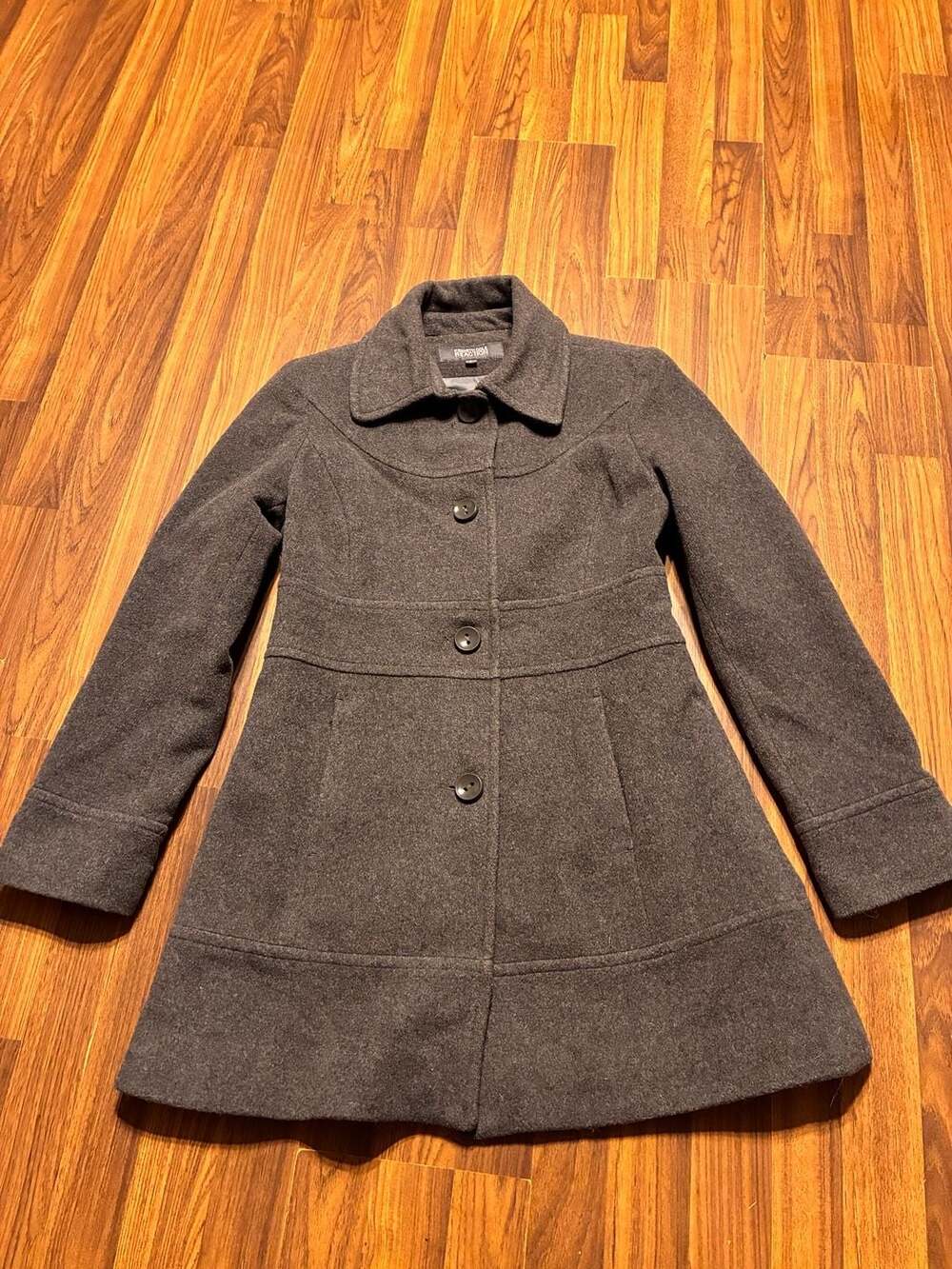 Kenneth Cole Reaction Gray Wool Blend Peter Pan Collar Pea Coat